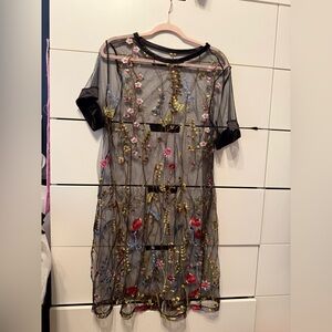 Floral Embroidered Black Dress